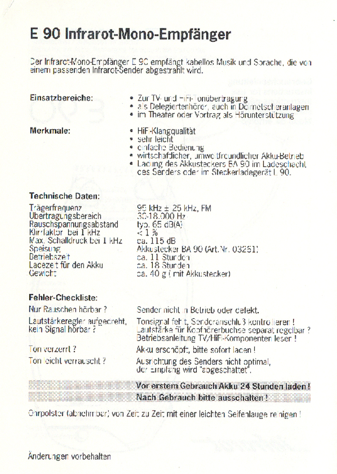 Sennheiser E 90 manual 