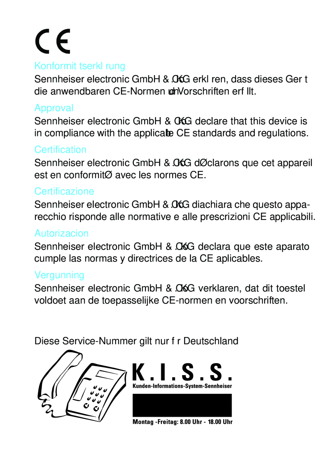 Sennheiser E 901 manual Konformitätserklärung 