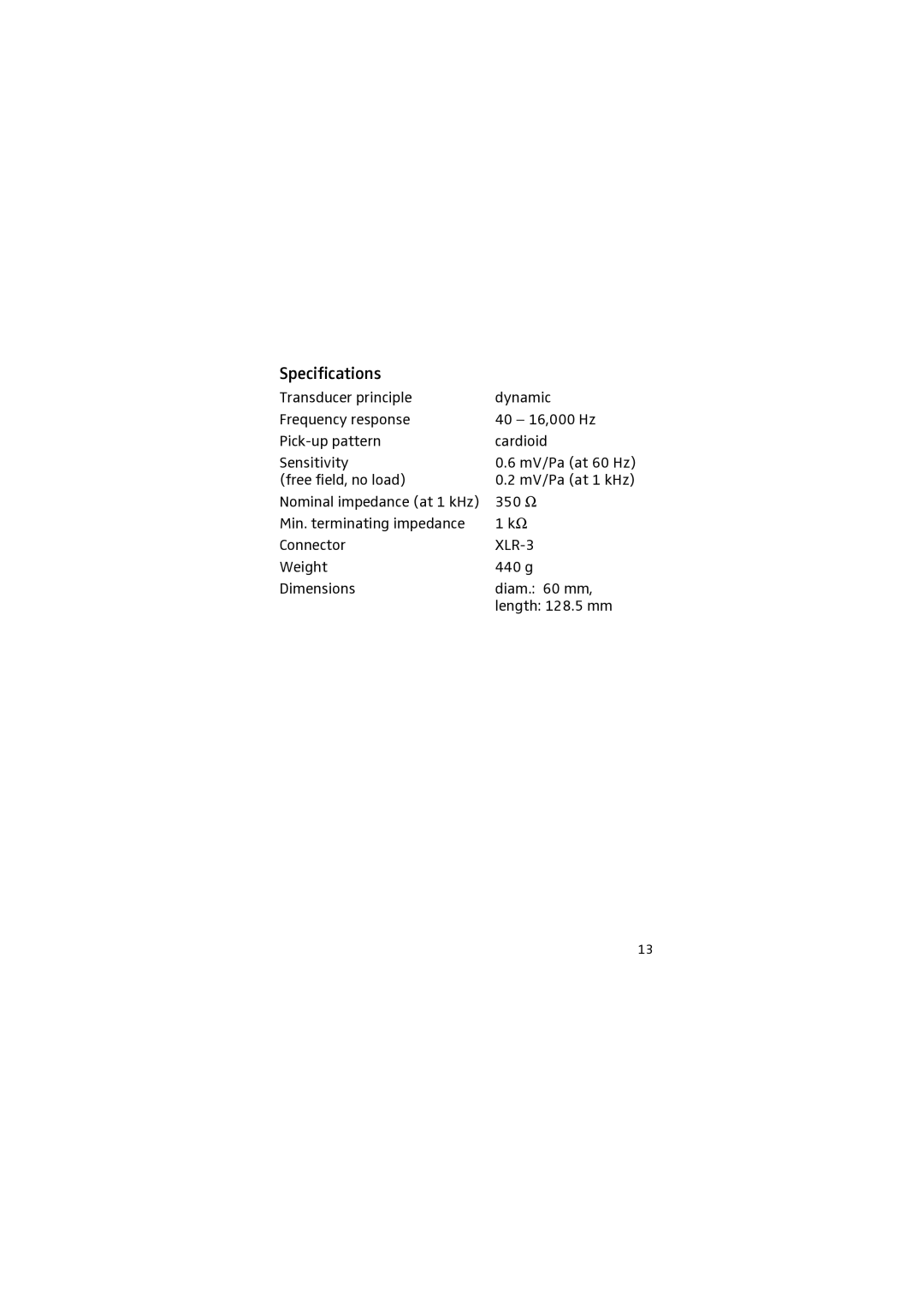 Sennheiser E 902 manual Specifications 