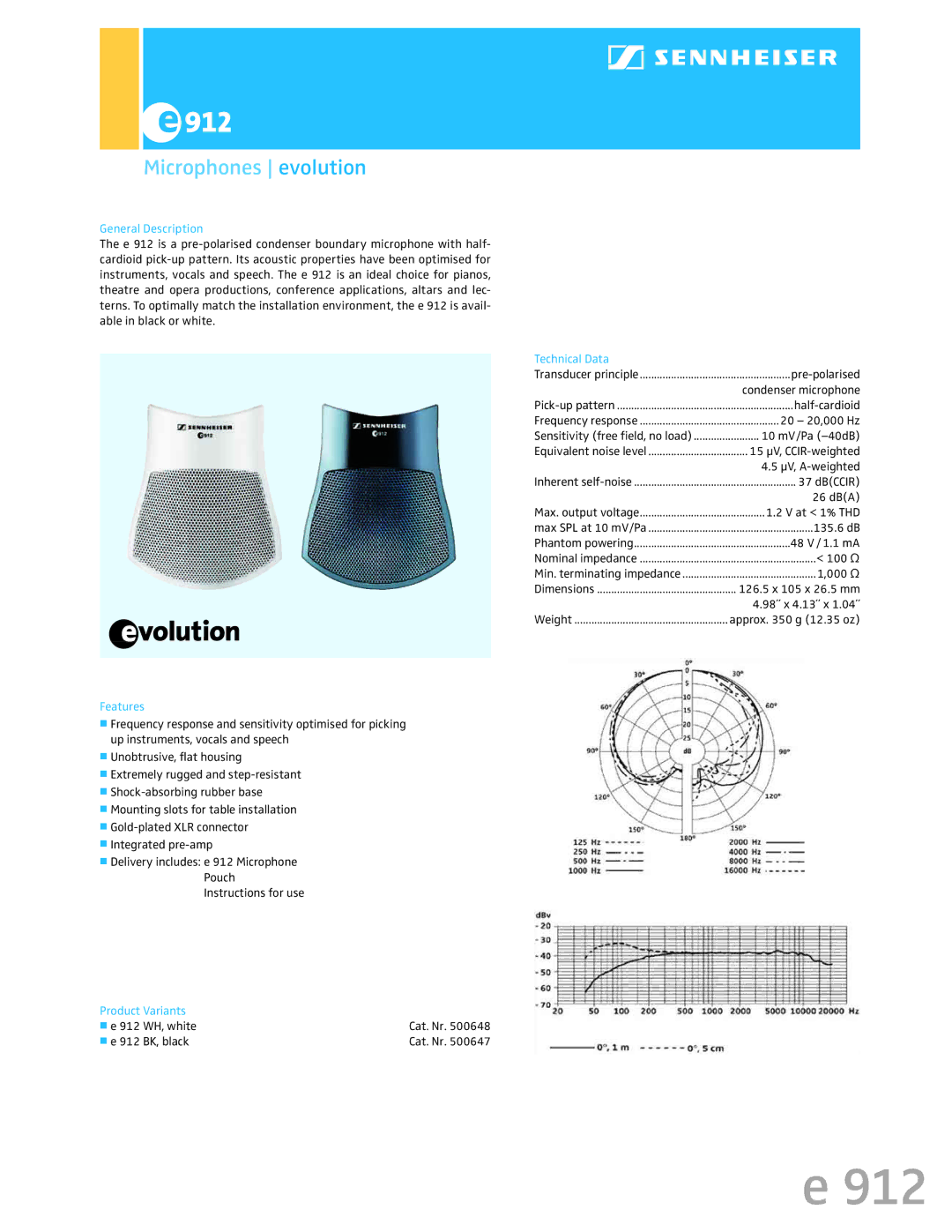 Sennheiser e 912 BK, e 912 WH, 500647 dimensions Microphones evolution 