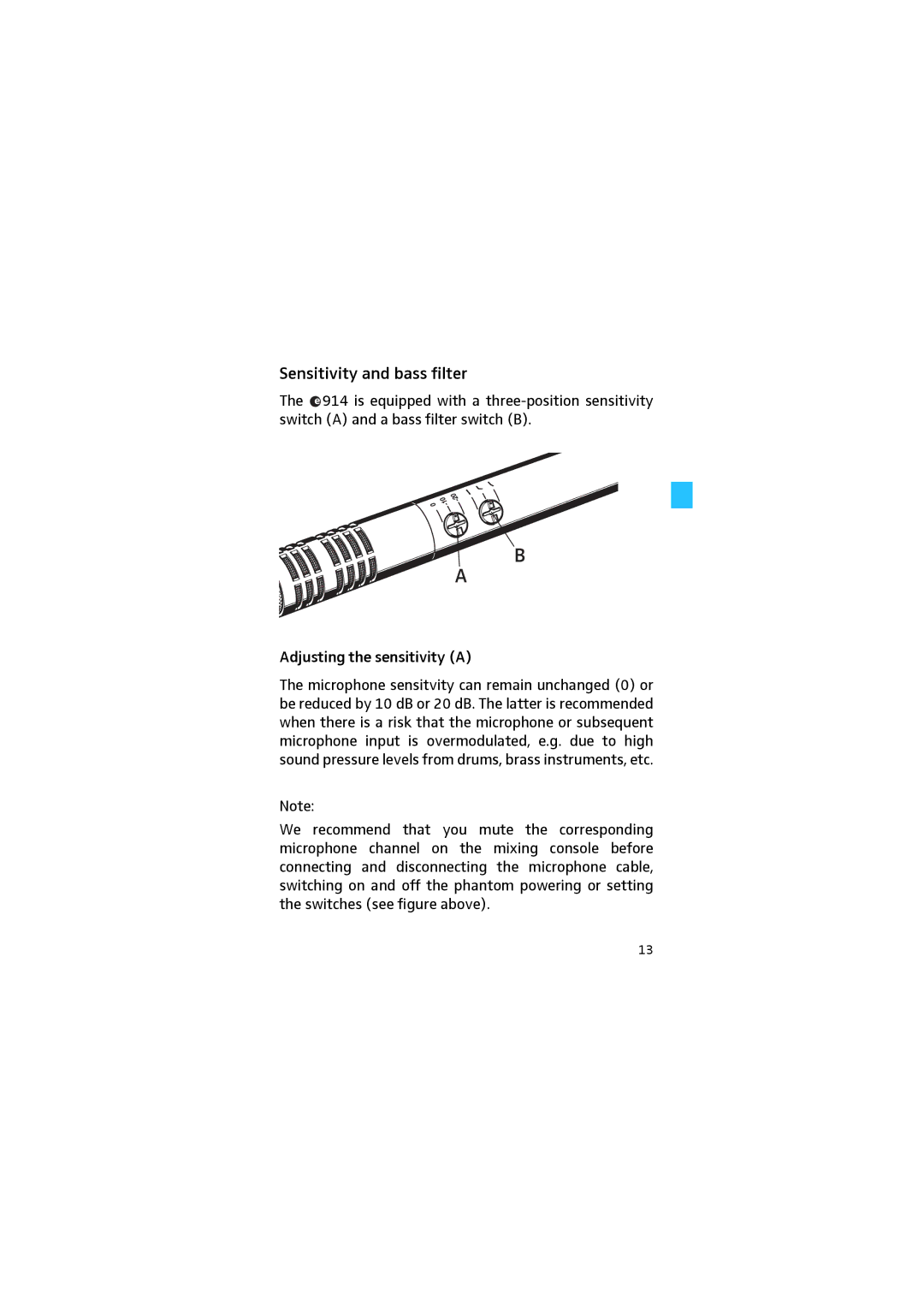 Sennheiser e 914 manual Sensitivity and bass filter 