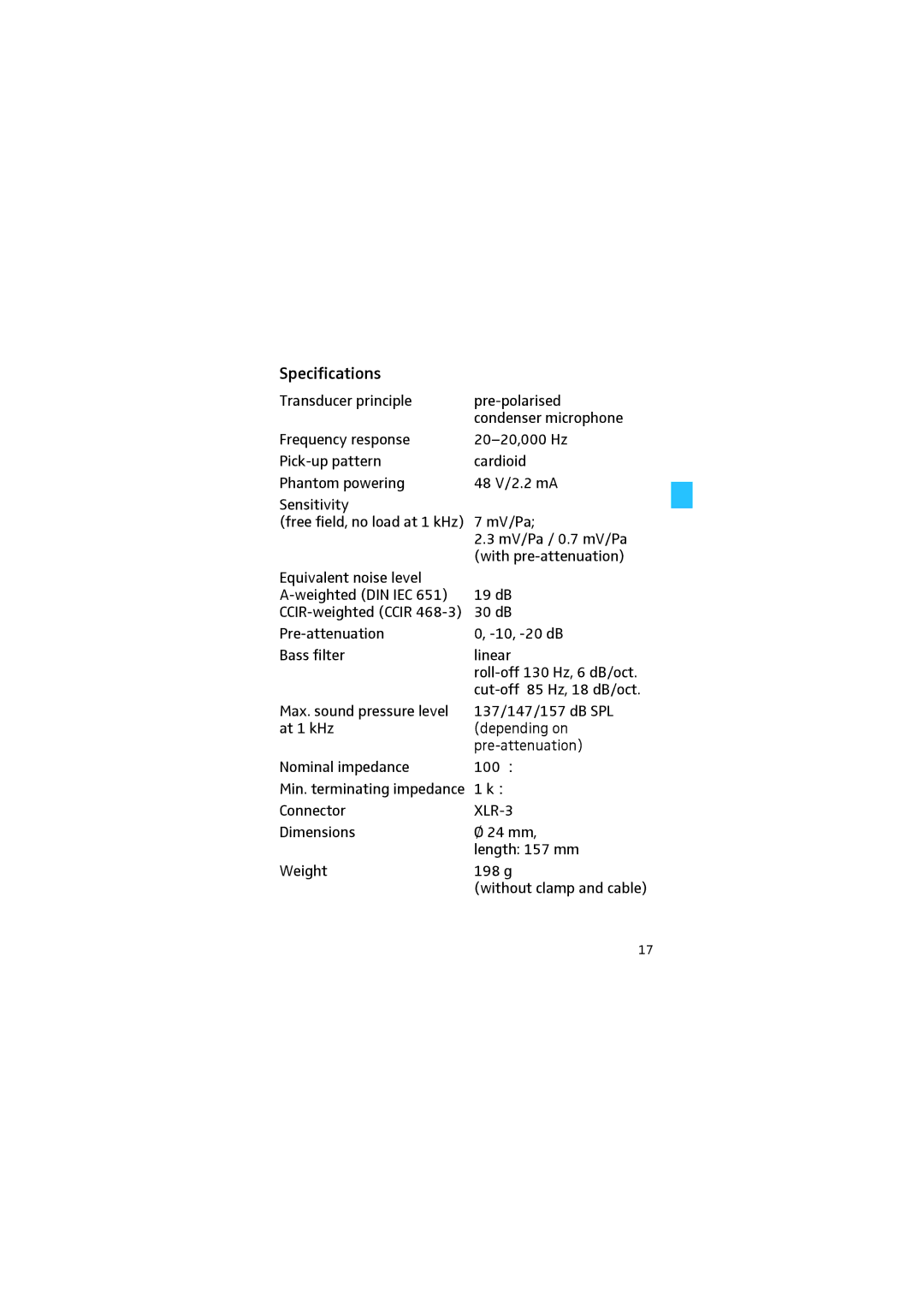 Sennheiser e 914 manual Specifications 