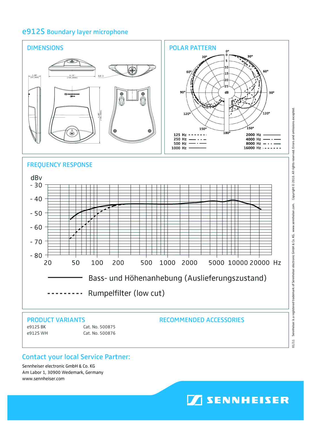 Sennheiser E912S WH specifications Contact your local Service Partner 