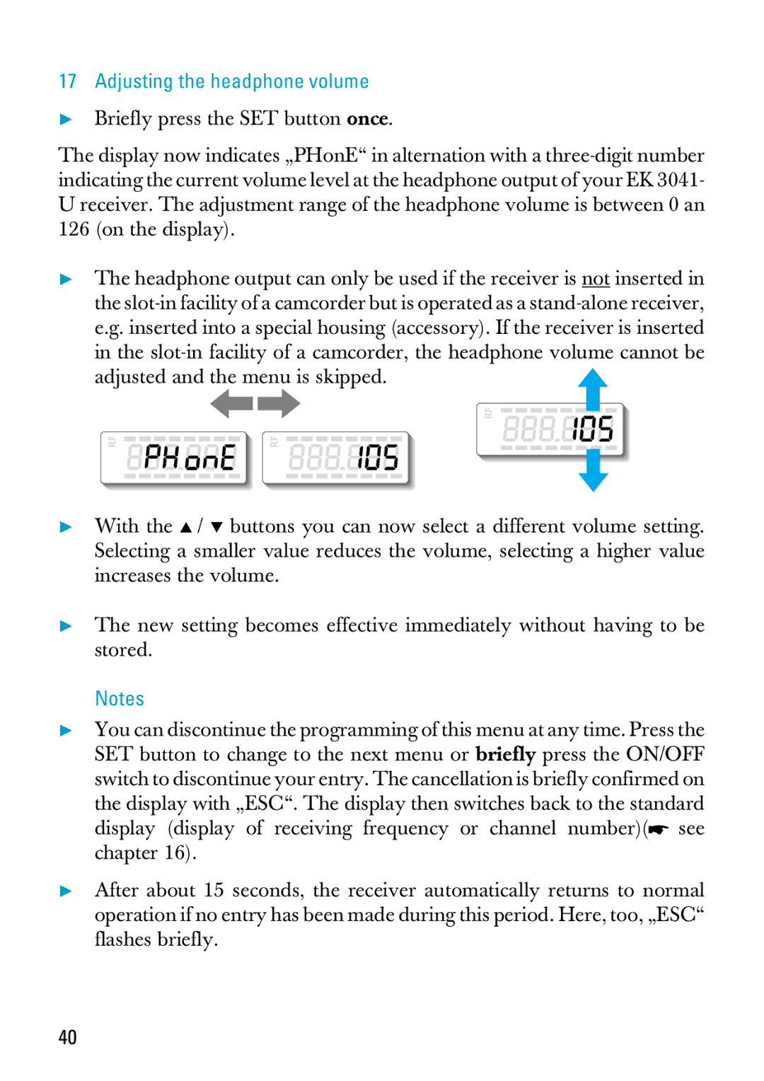 Sennheiser EK 3041-U manual Adjusting the headphone volume 