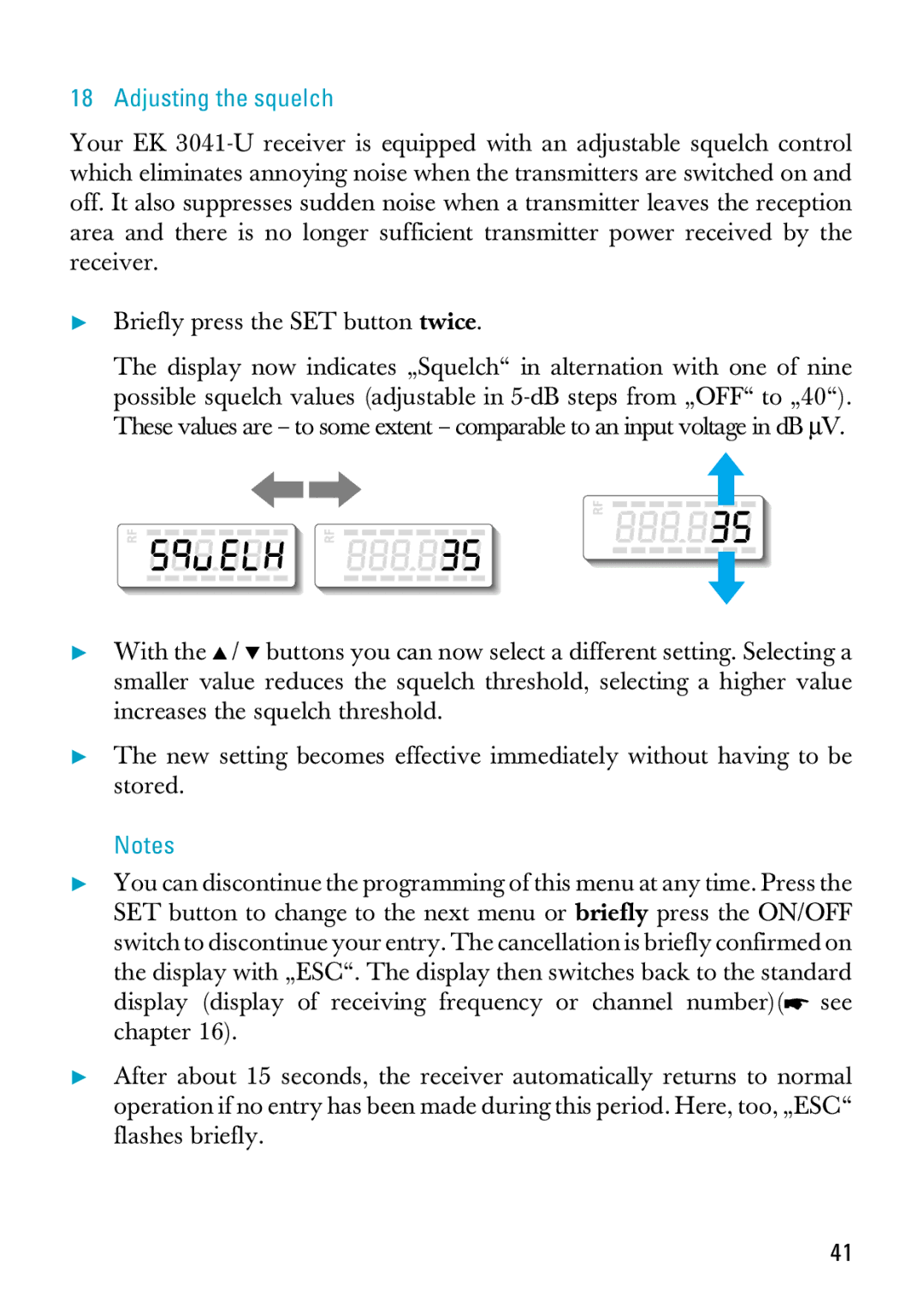 Sennheiser EK 3041-U manual Adjusting the squelch 