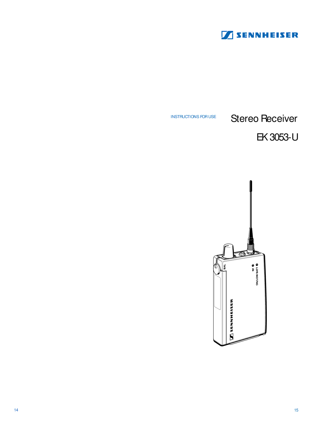 Sennheiser EK 3053-U manual Stereo Receiver 