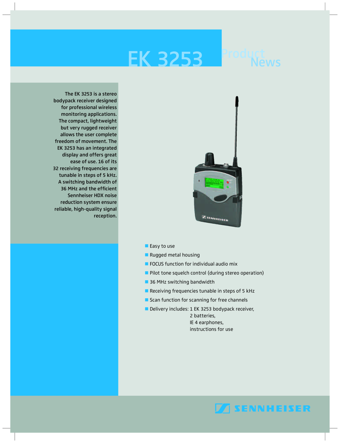 Sennheiser EK 3253 manual Product, News 