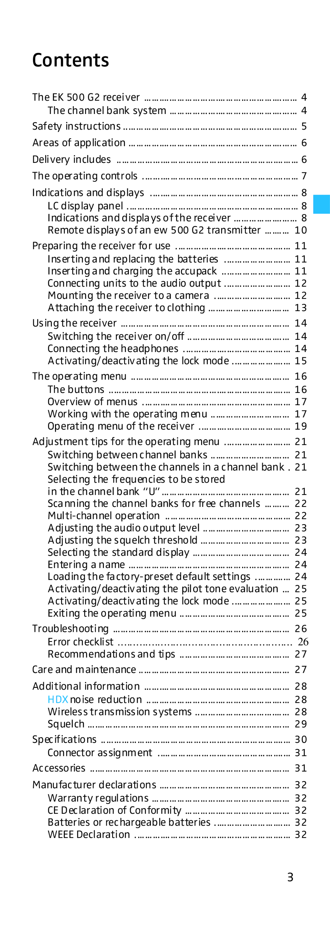 Sennheiser EK 500 G2 manual Contents 