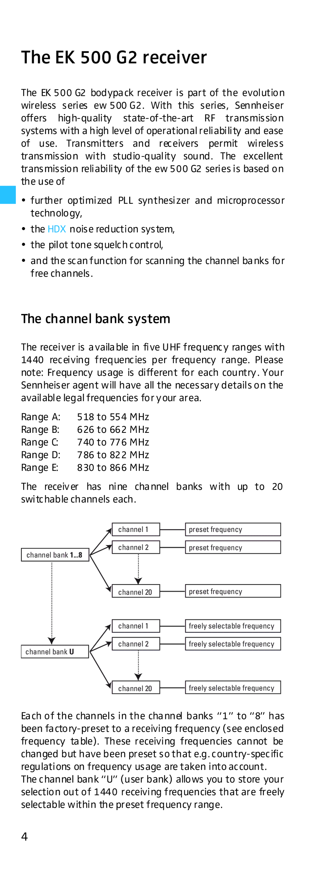 Sennheiser manual EK 500 G2 receiver, Channel bank system 