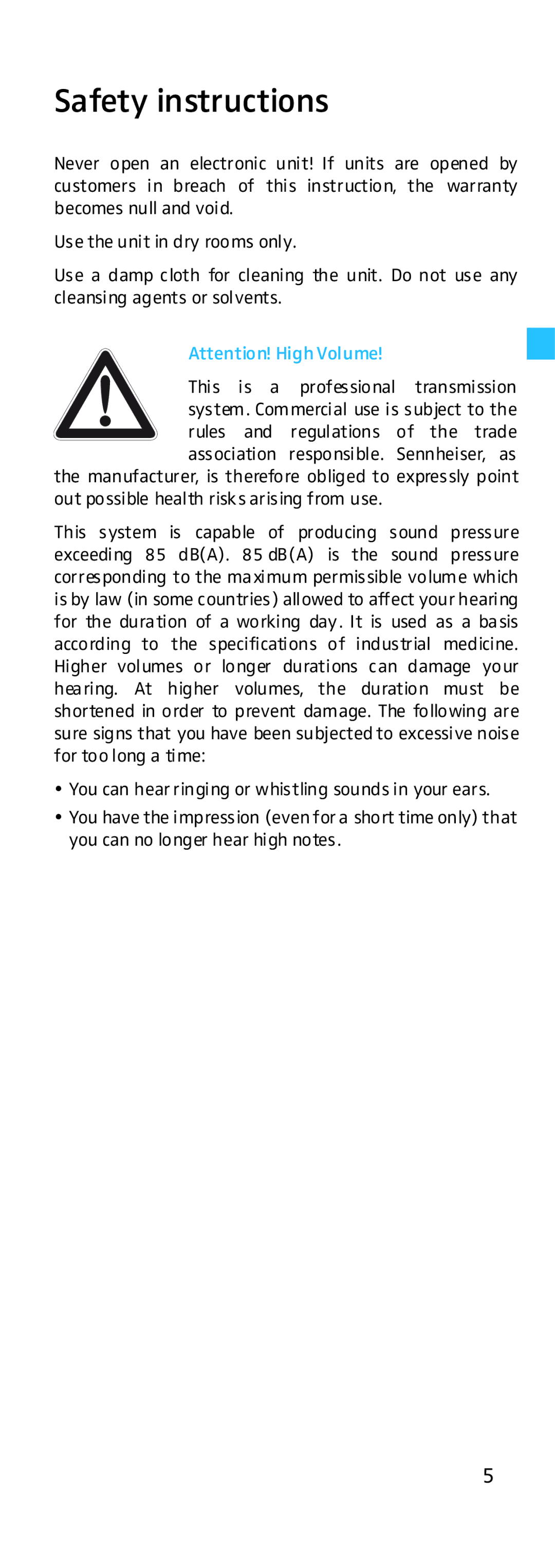 Sennheiser EK 500 G2 manual Safety instructions 