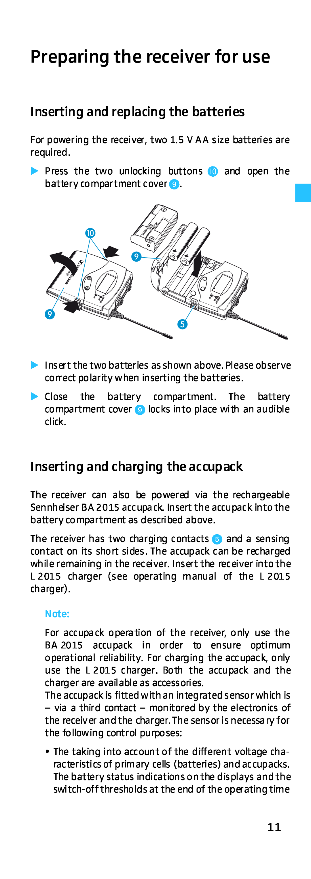 Sennheiser EK 500 G2 manual Preparing the receiver for use, Inserting and replacing the batteries 