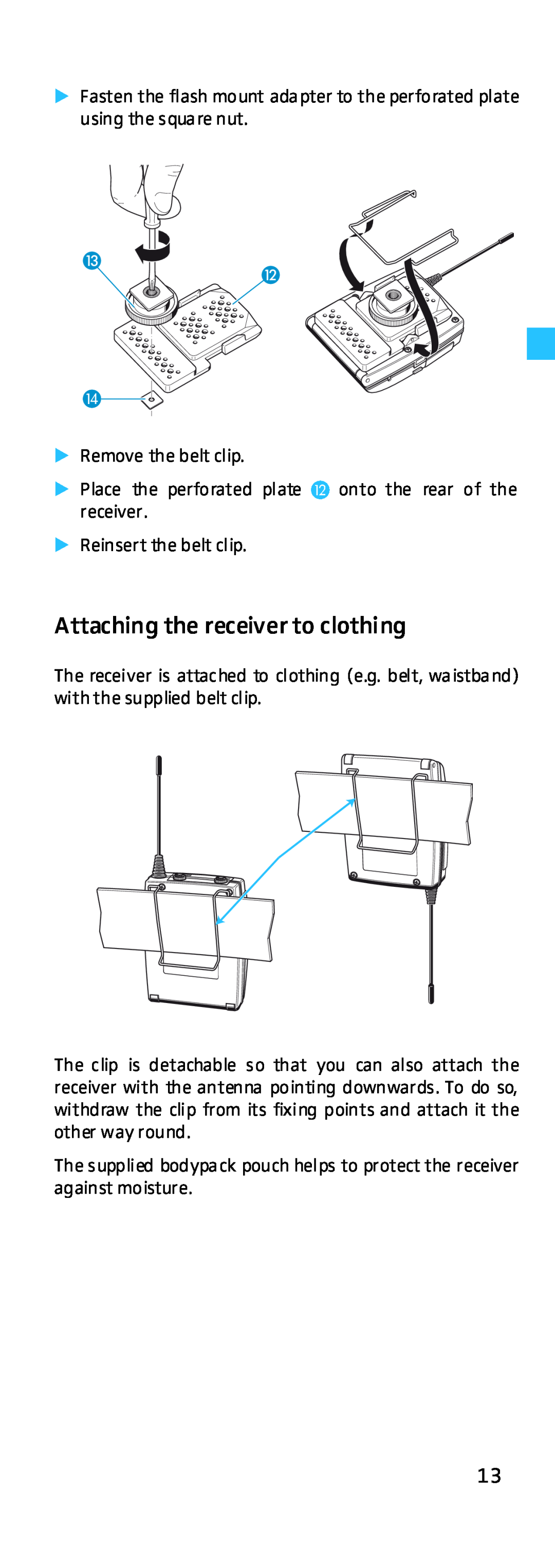 Sennheiser EK 500 G2 manual Attaching the receiver to clothing 