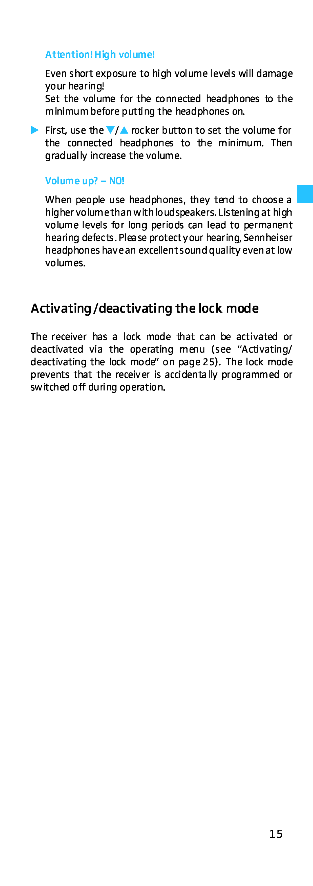Sennheiser EK 500 G2 manual Activating/deactivating the lock mode 