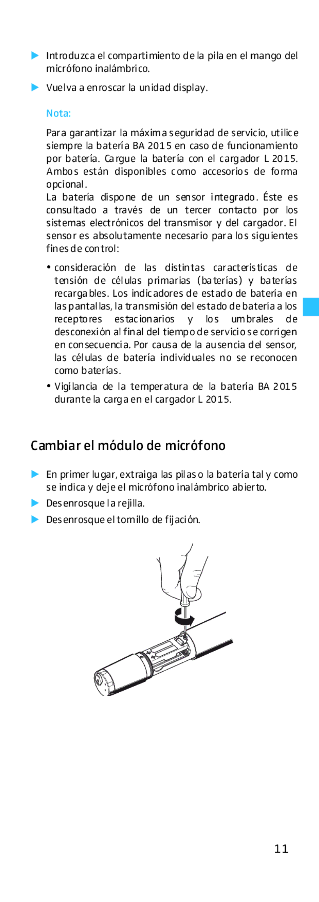 Sennheiser EK 500 manual Cambiar el módulo de micrófono, Nota 