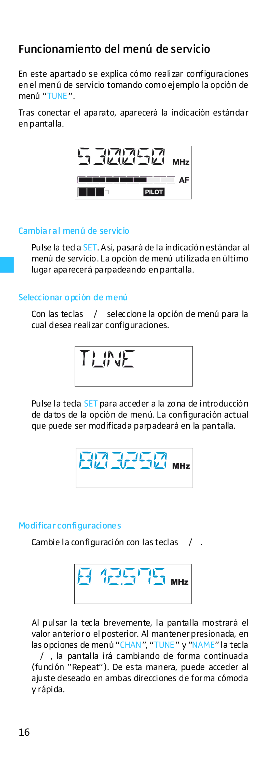 Sennheiser EK 500 manual Funcionamiento del menú de servicio, Cambiaral menú de servicio, Seleccionar opción de menú 