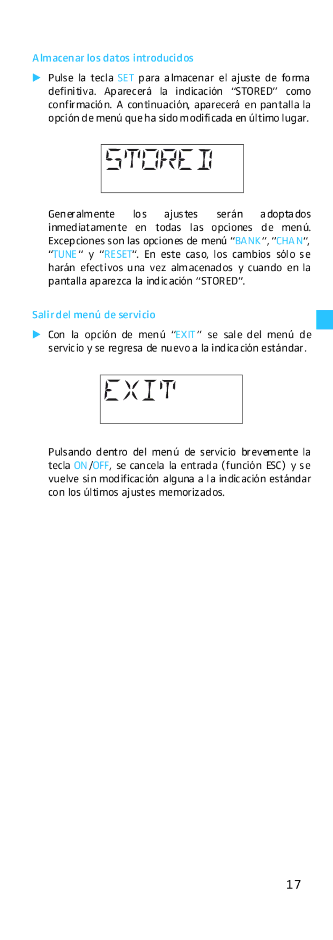 Sennheiser EK 500 manual Almacenar losdatos introducidos, Salirdel menú de servicio 