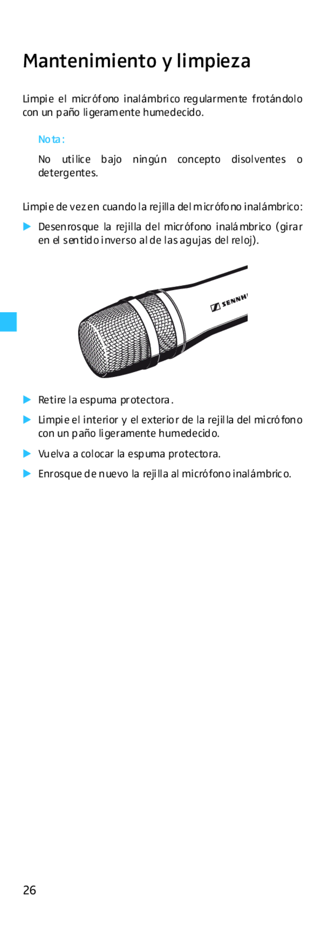 Sennheiser EK 500 manual Mantenimiento y limpieza, Nota 