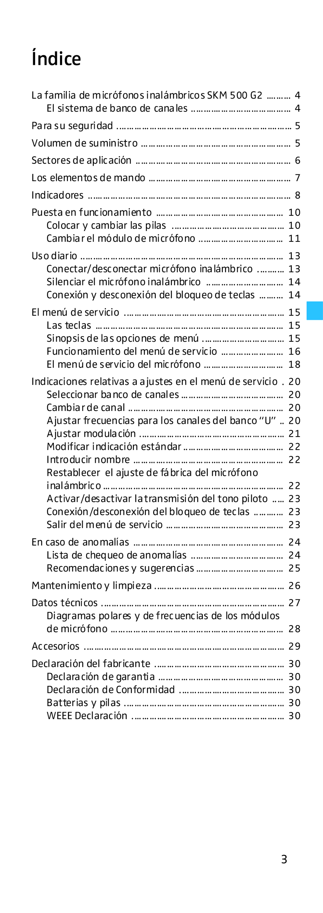 Sennheiser EK 500 manual Índice, Activar/desactivar latransmisión del tono piloto 