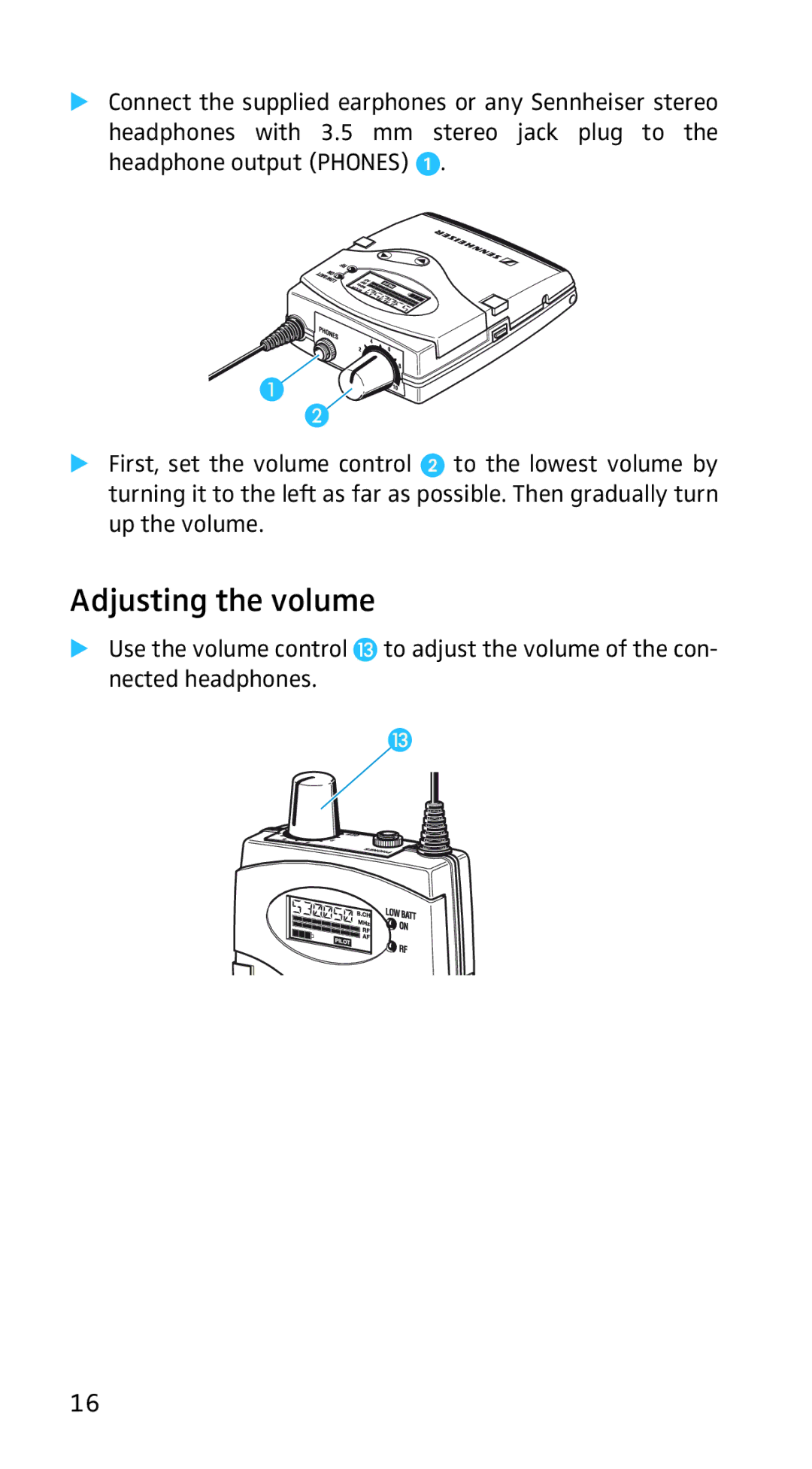 Sennheiser EK3253 manual Adjusting the volume 