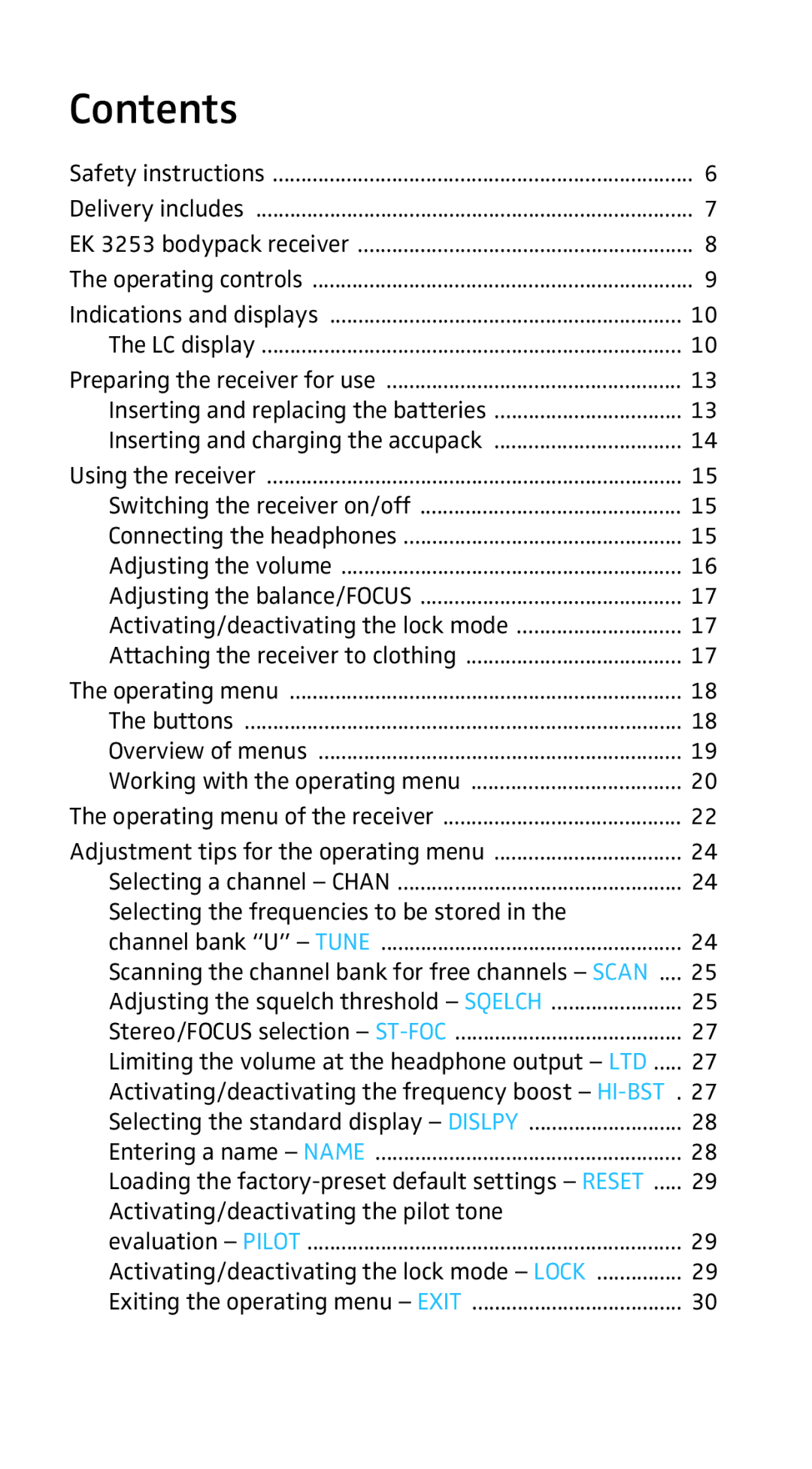 Sennheiser EK3253 manual Contents 