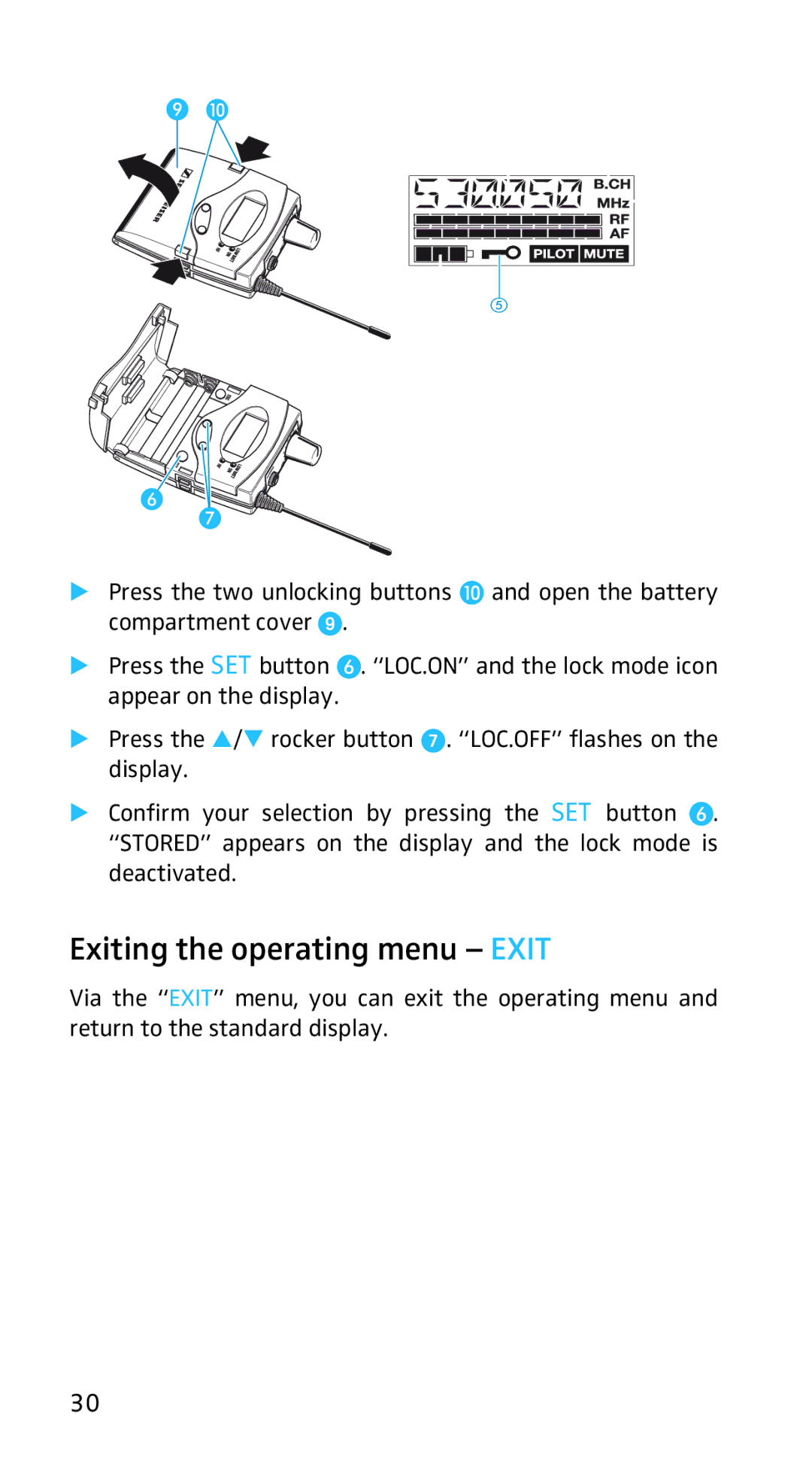 Sennheiser EK3253 manual Exiting the operating menu Exit 