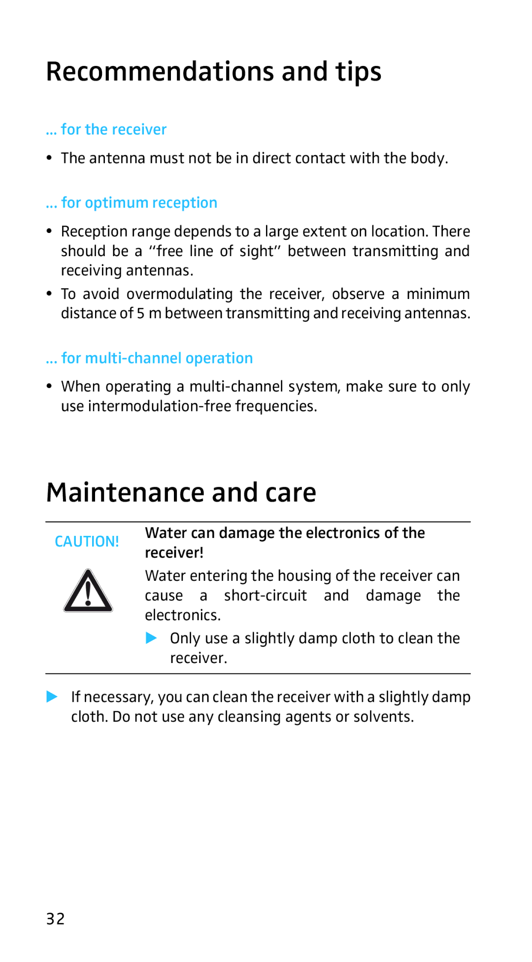 Sennheiser EK3253 manual Recommendations and tips, Maintenance and care, For the receiver, For optimum reception 