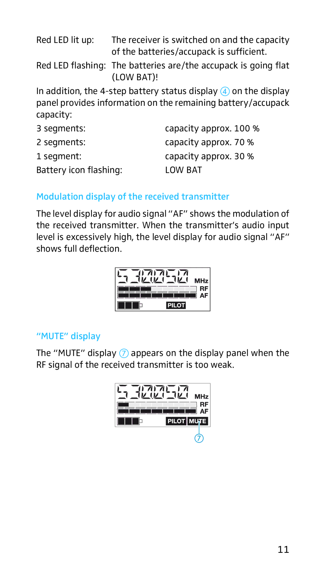 Sennheiser EK3253 manual Modulation display of the received transmitter, Mute display 