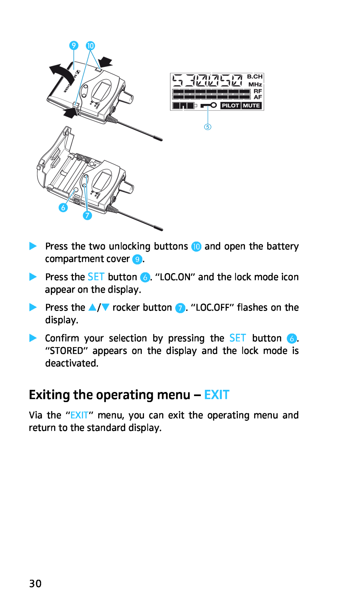 Sennheiser EK3253 manual Exiting the operating menu - EXIT 