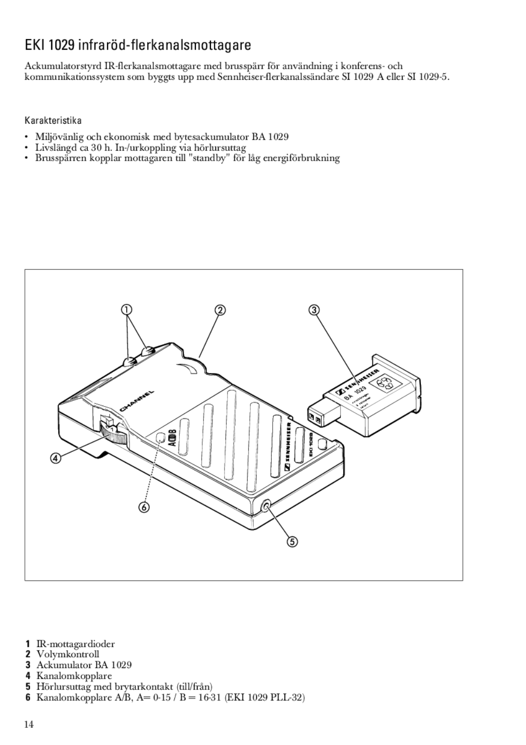 Sennheiser EKI 1029-12 03252, EKI 1029 PLL-16 03627 manual EKI 1029 infraröd-flerkanalsmottagare, Karakteristika 