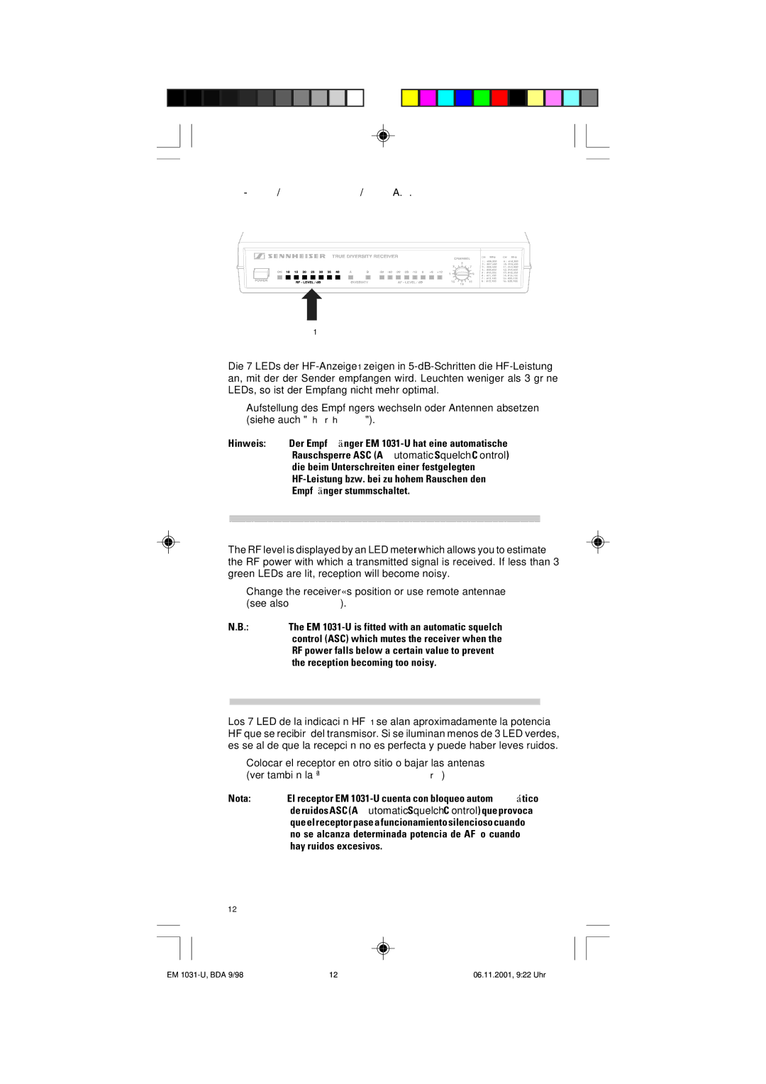 Sennheiser EM 1031-U manual HF-Pegel / RF level display / Nivel A.F 