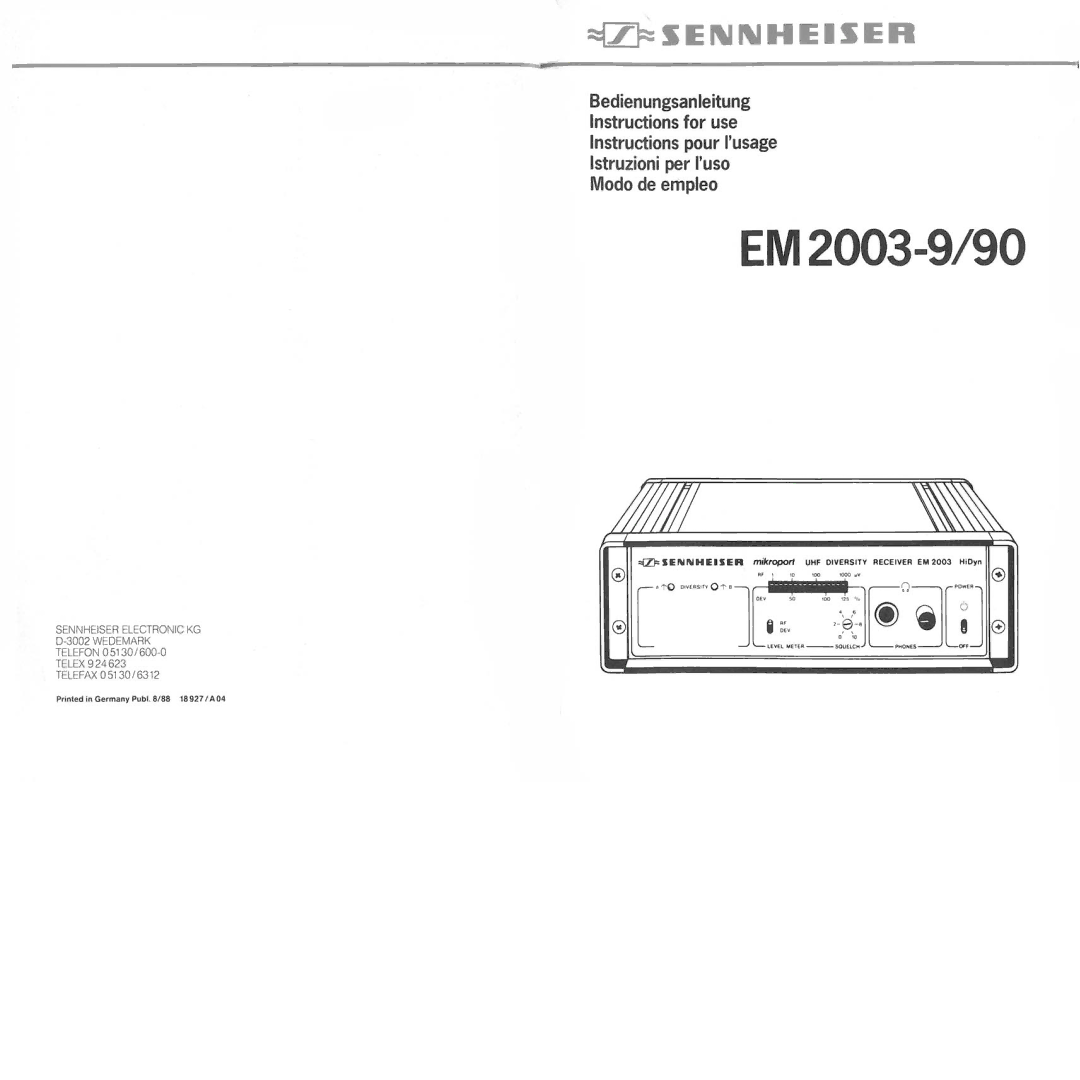 Sennheiser em 2003-9 manual 