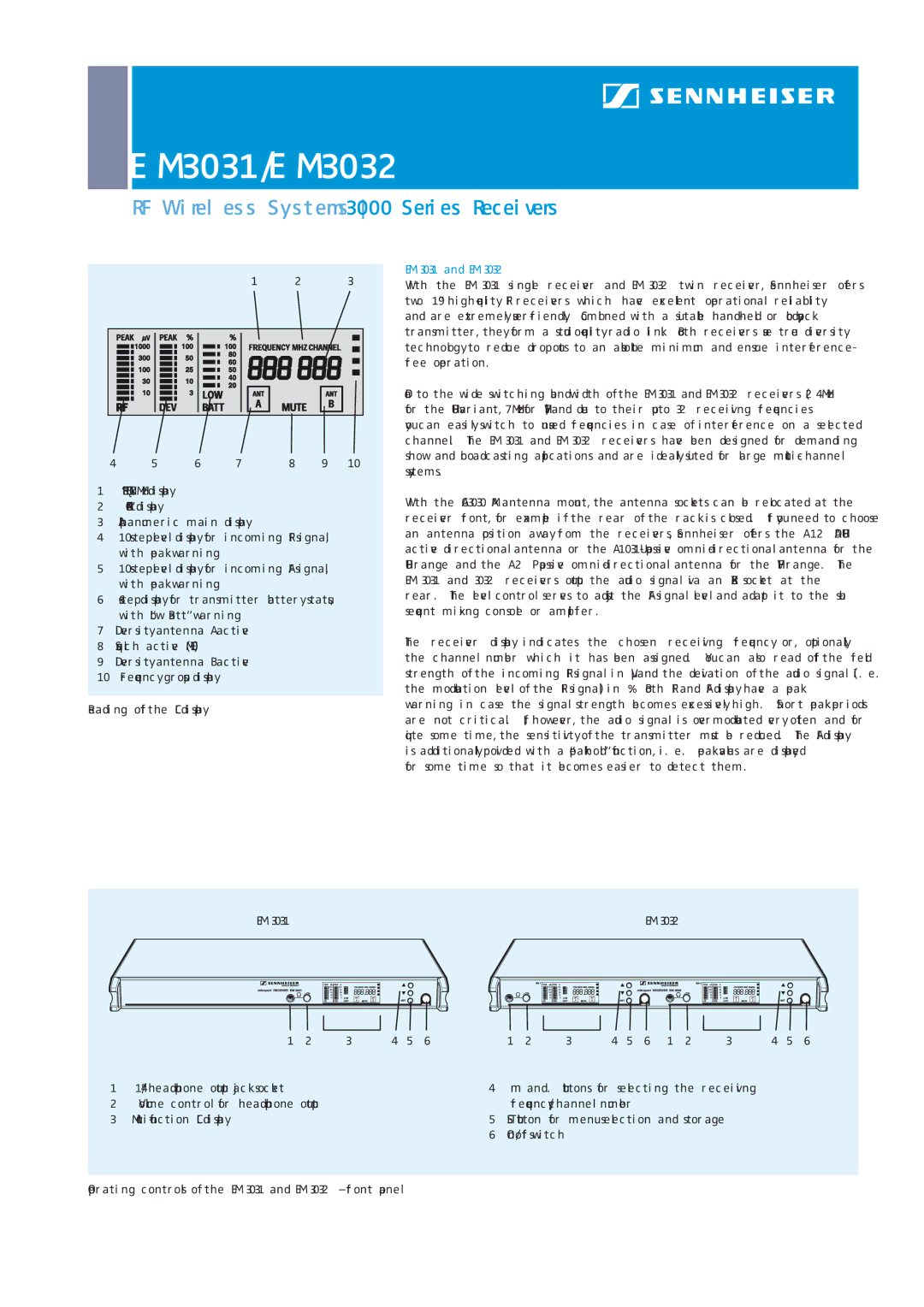 Sennheiser EM 3032-V, EM 3032-U dimensions EM 3031 and EM 