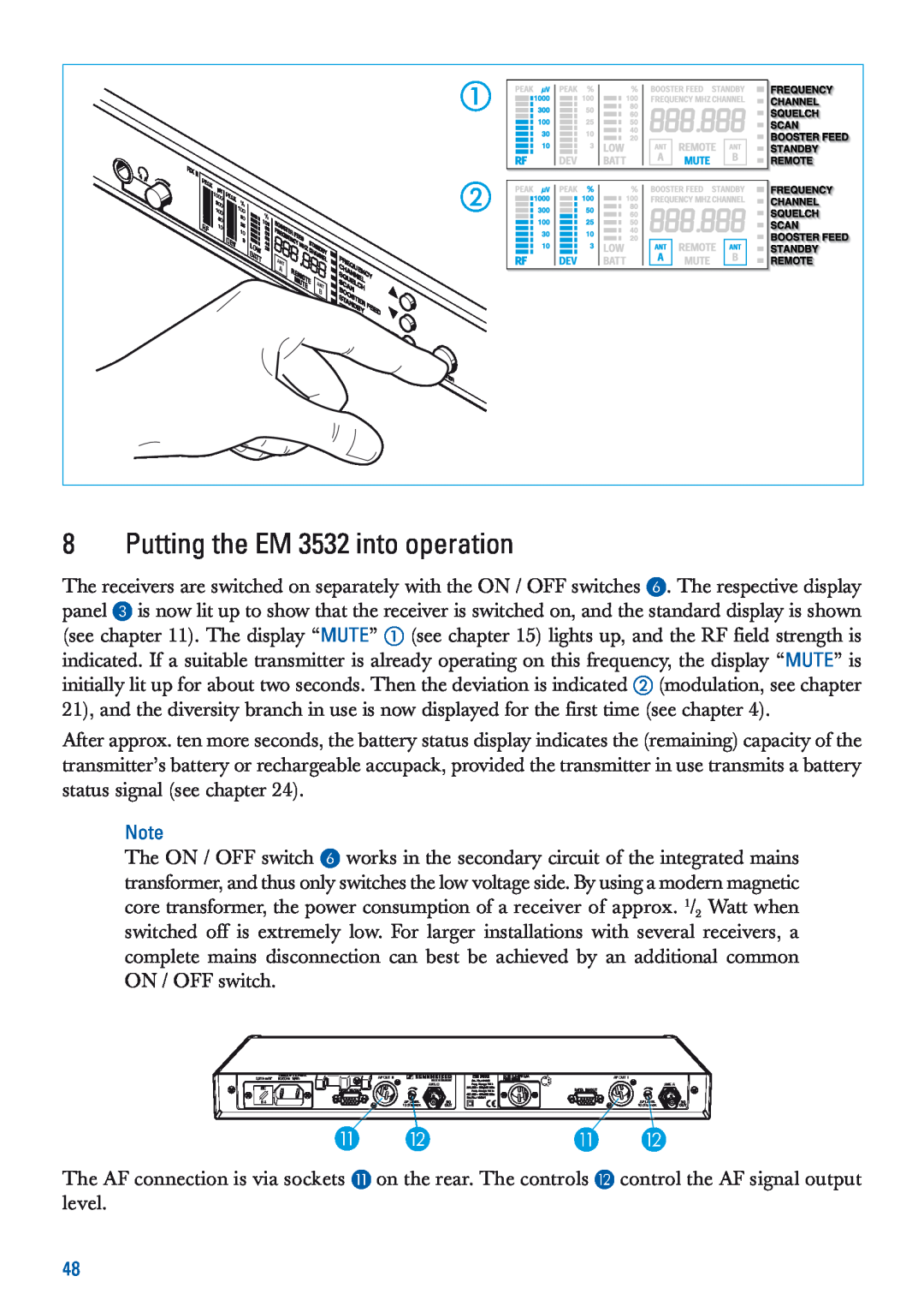 Sennheiser EM 3532-U manual Putting the EM 3532 into operation 