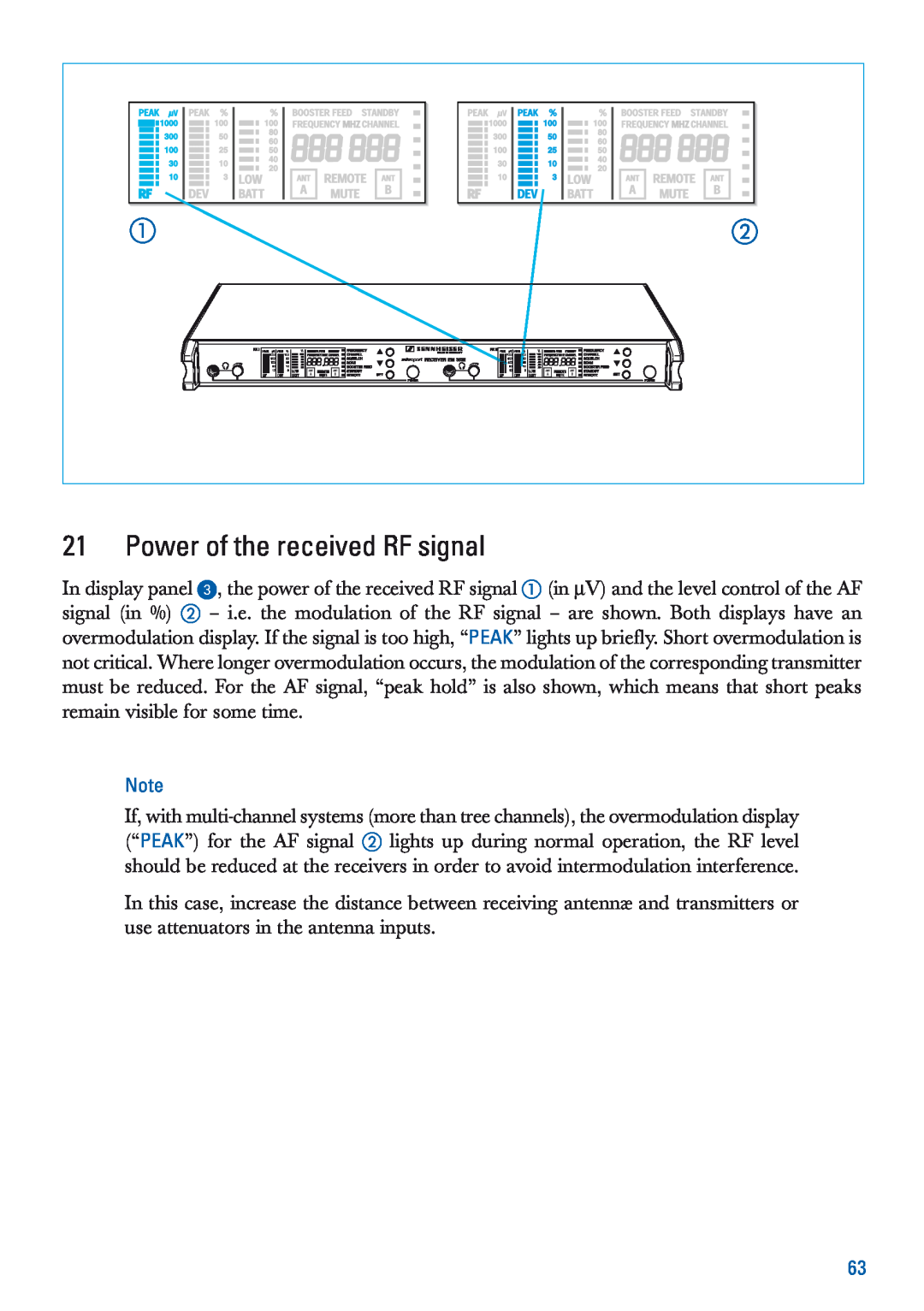 Sennheiser EM 3532-U manual Power of the received RF signal 