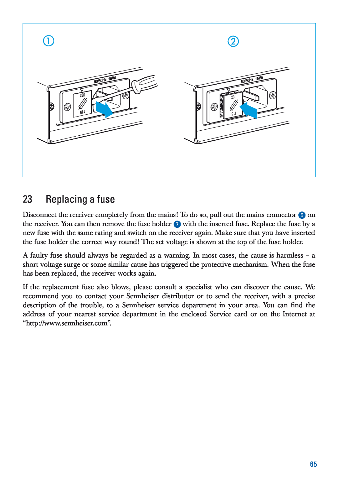 Sennheiser EM 3532-U manual Replacing a fuse 