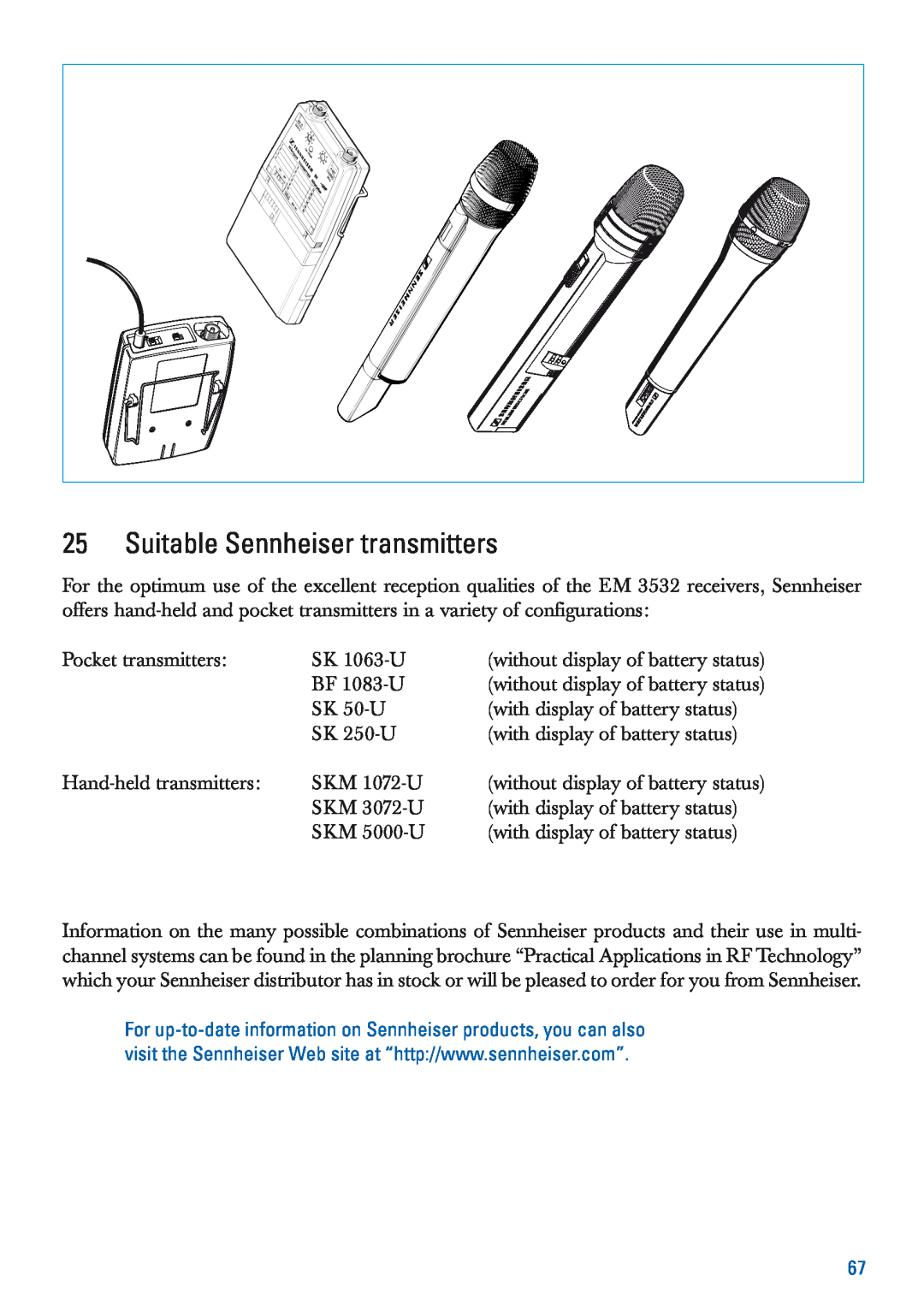 Sennheiser EM 3532-U manual Suitable Sennheiser transmitters 