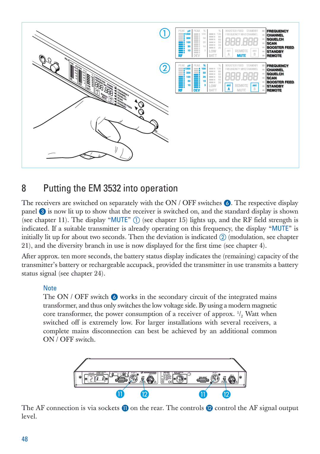 Sennheiser EM 3532-U manual Putting the EM 3532 into operation 