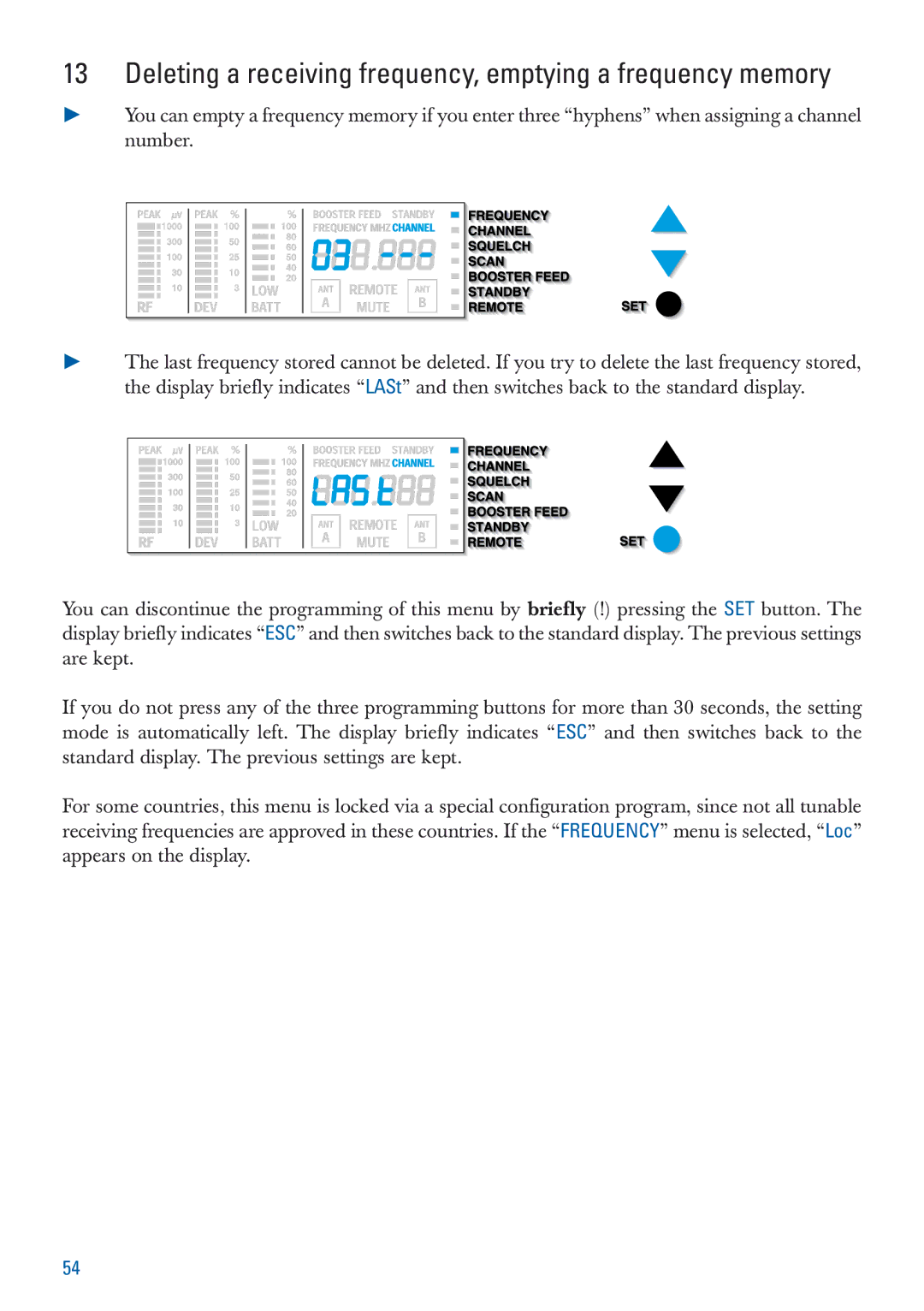 Sennheiser EM 3532-U manual Deleting a receiving frequency, emptying a frequency memory 