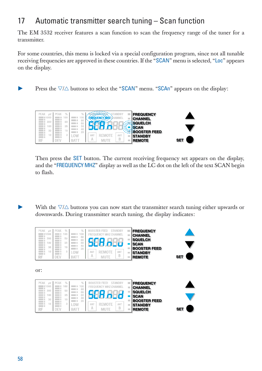 Sennheiser EM 3532-U manual Automatic transmitter search tuning Scan function 