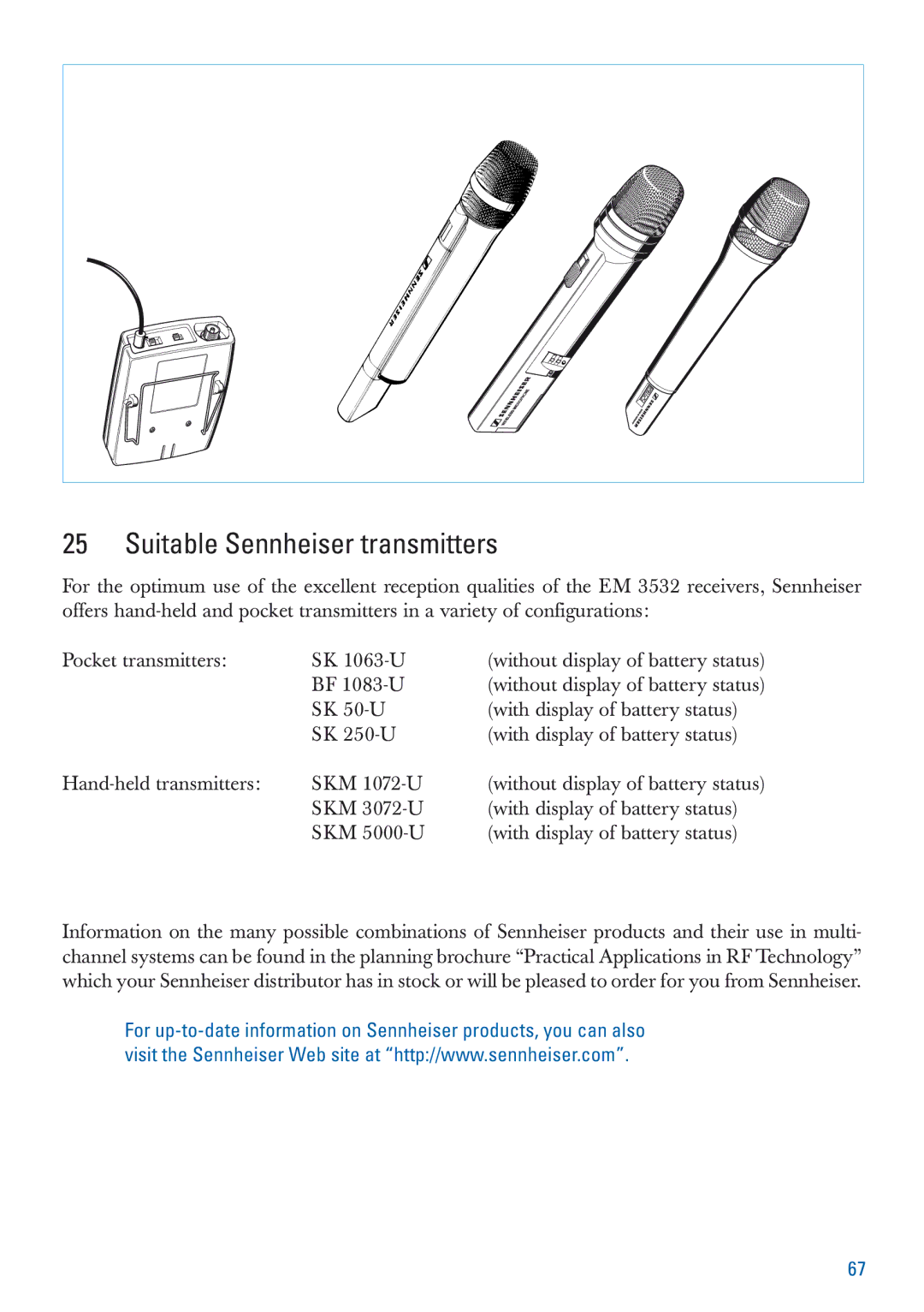 Sennheiser EM 3532-U manual Suitable Sennheiser transmitters 