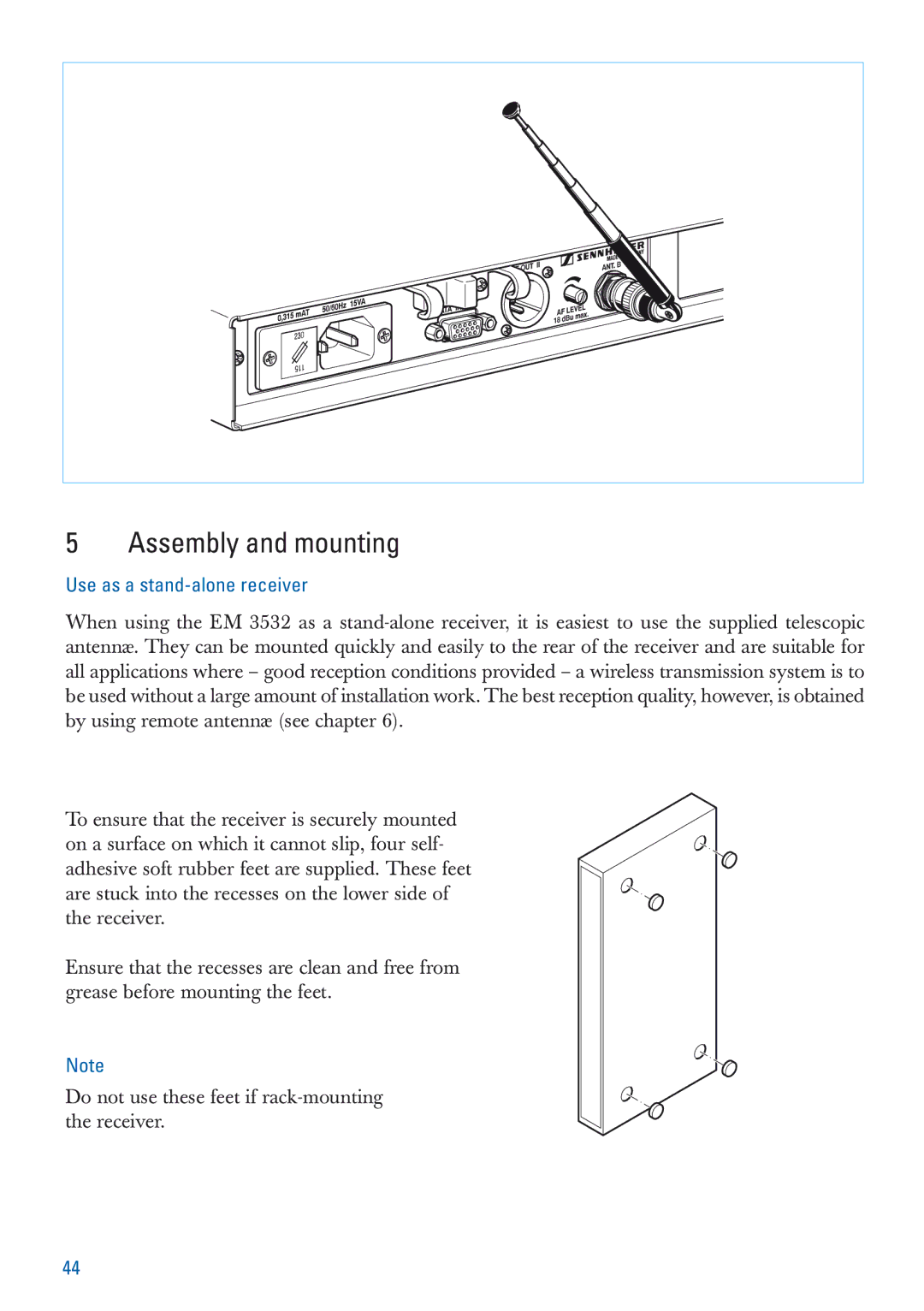 Sennheiser EM 3532-U manual Assembly and mounting, Use as a stand-alone receiver 