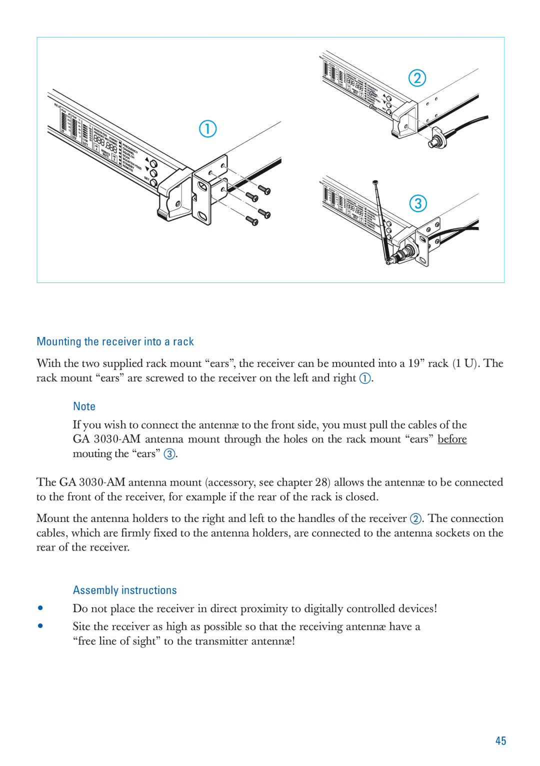 Sennheiser EM 3532-U manual Mounting the receiver into a rack, Assembly instructions 