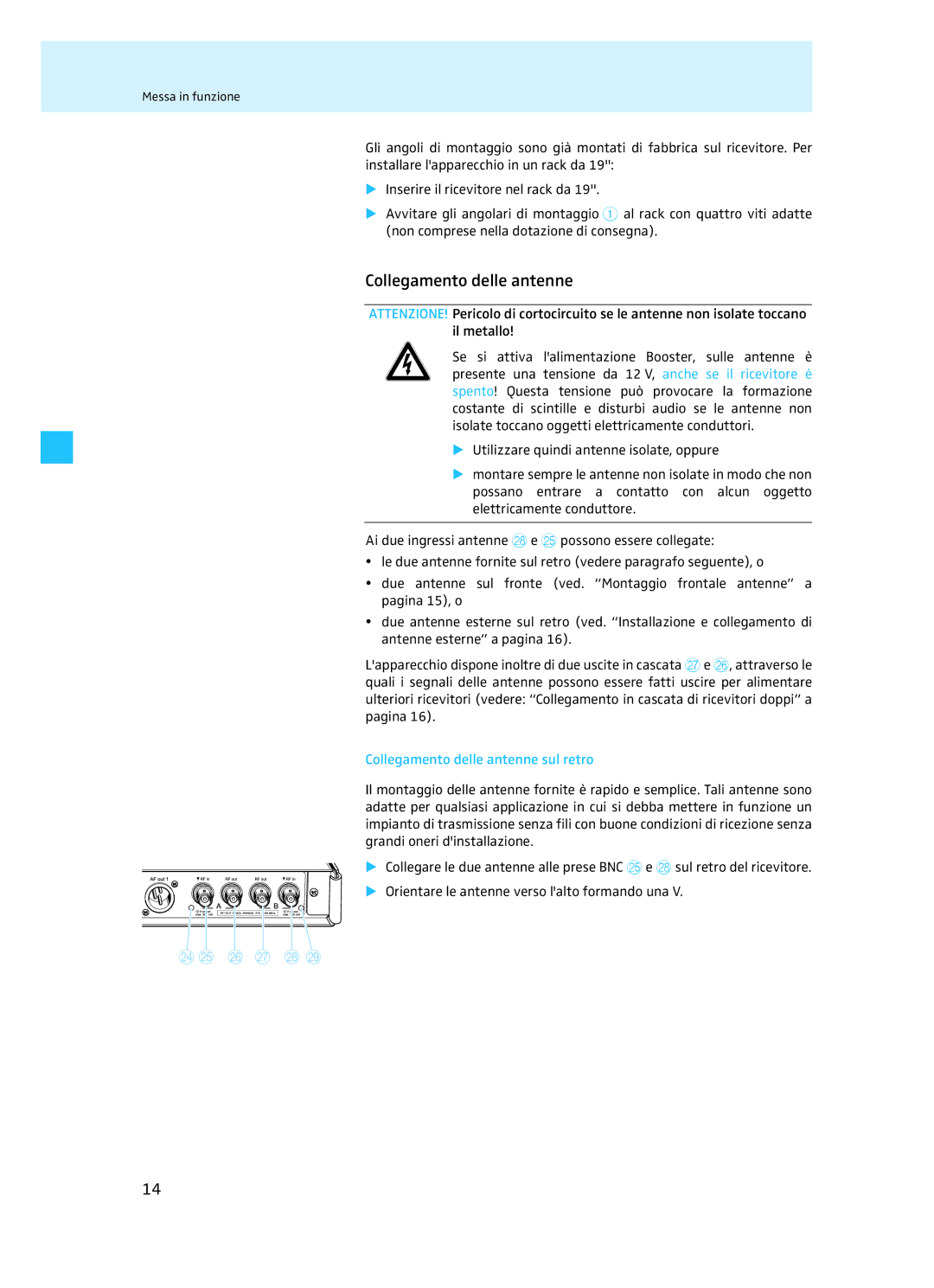 Sennheiser EM 3732 manual Collegamento delle antenne sul retro 