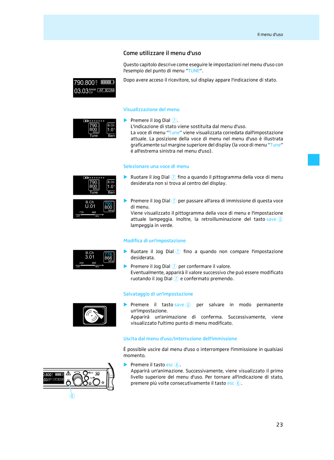 Sennheiser EM 3732 manual Come utilizzare il menu duso 