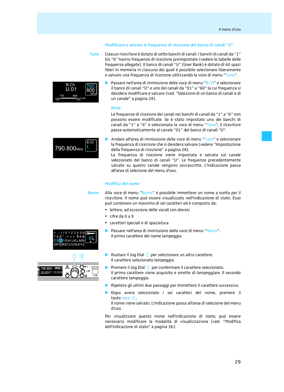 Sennheiser EM 3732 manual Tune, Modifica del nome 