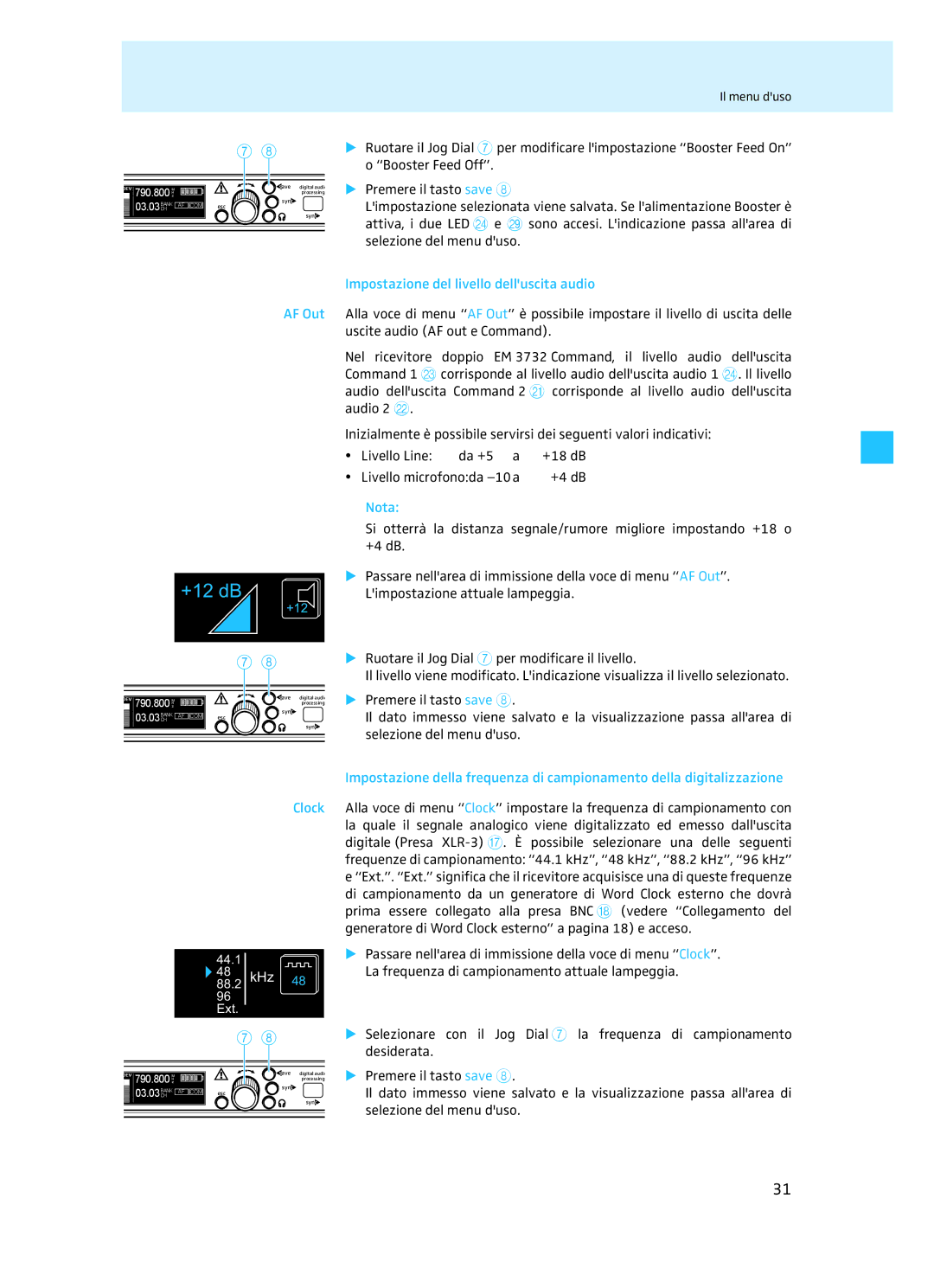 Sennheiser EM 3732 manual Impostazione del livello delluscita audio, Livello microfonoda -10a +4 dB 