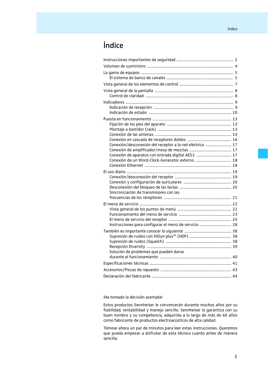 Sennheiser EM 3732 manual Índice, Sincronización de transmisores con las, Solución de problemas que pueden darse 