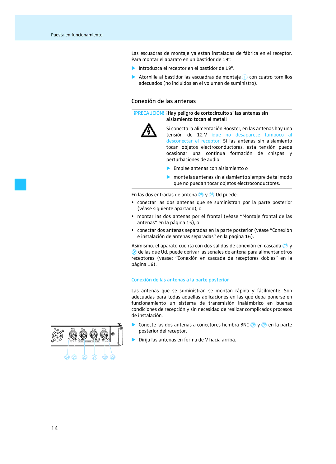 Sennheiser EM 3732 manual Conexión de las antenas a la parte posterior 