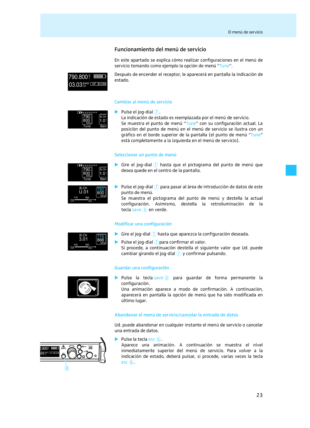 Sennheiser EM 3732 manual Funcionamiento del menú de servicio 