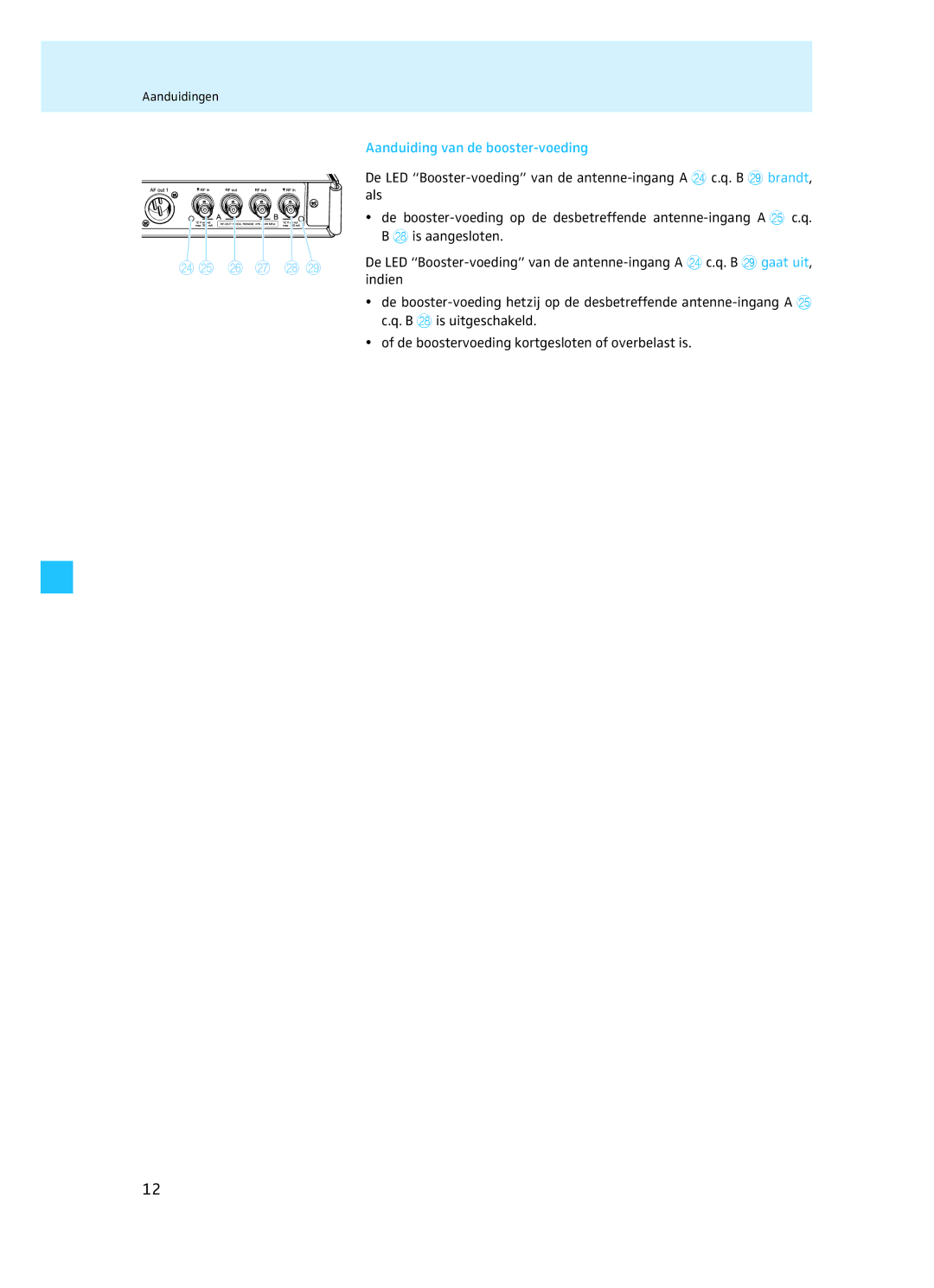 Sennheiser EM 3732 manual Aanduiding van de booster-voeding 